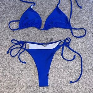Shein Royal Blue Strappy Show Off Swimsuit String Bikini Cheeky Bottoms Size XS